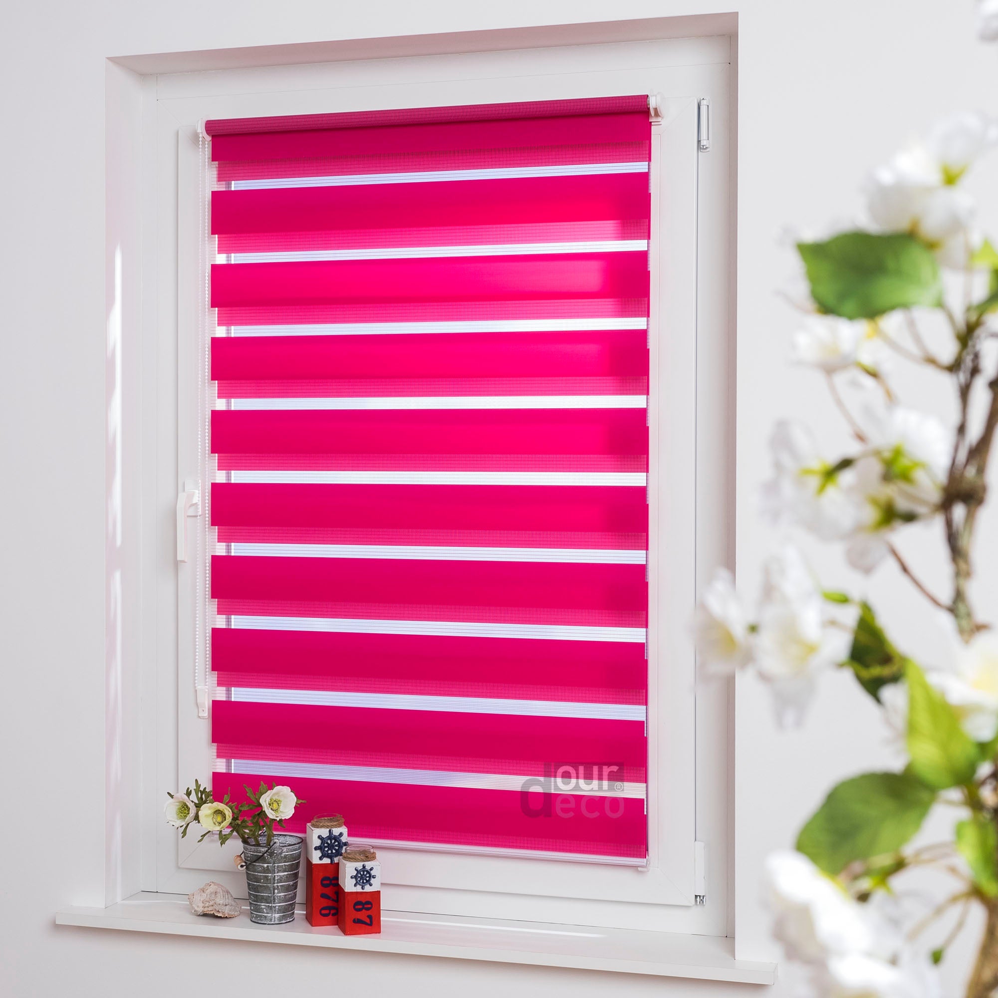 ourdeco® Doppel-Rollo Uni, Duo-Rollo, lichtdurchlässig, blickdicht, Montage ohne Bohren, viele Farben und Größen