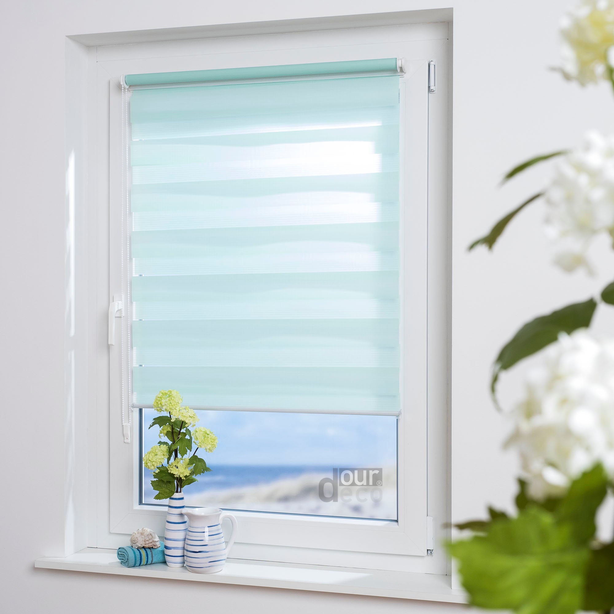 ourdeco® Doppel-Rollo Pastellfarben, Duo-Rollo, lichtdurchlässig, blickdicht, Montage ohne Bohren, verschiedene Farben und Größen