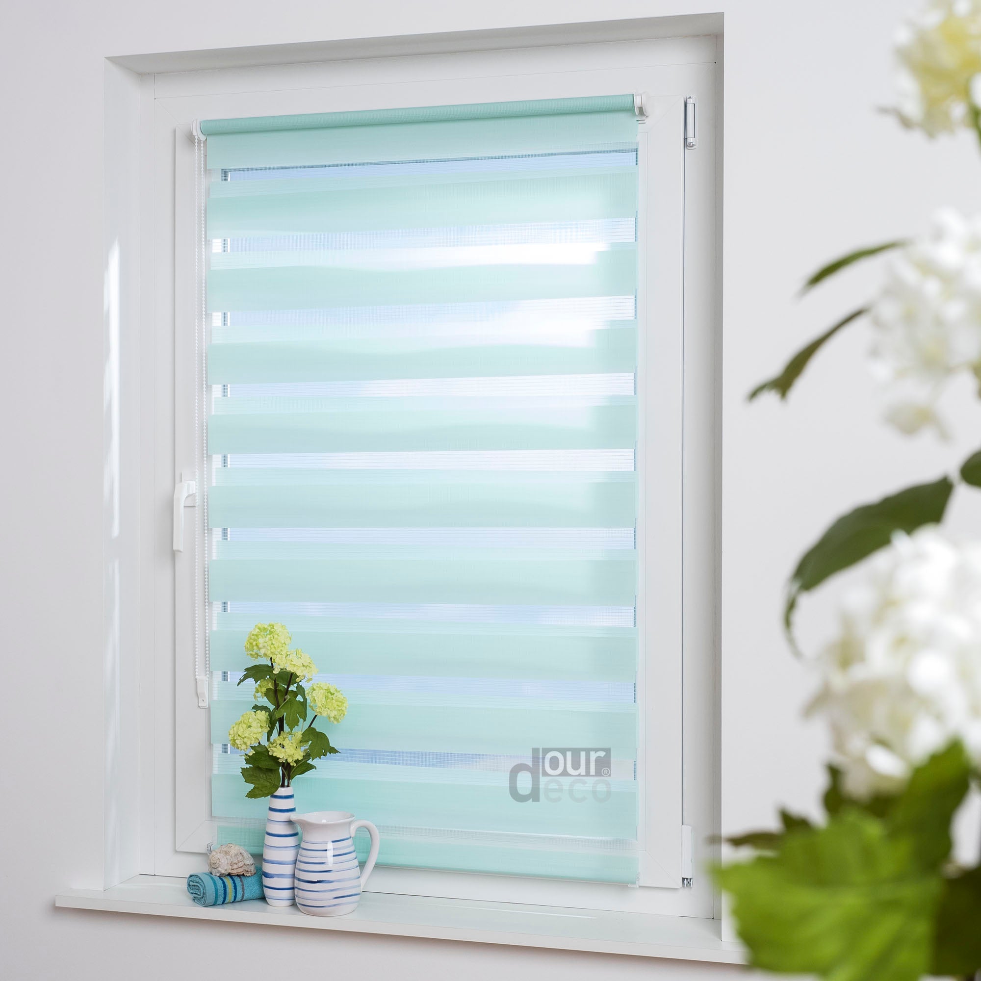 ourdeco® Doppel-Rollo Pastellfarben, Duo-Rollo, lichtdurchlässig, blickdicht, Montage ohne Bohren, verschiedene Farben und Größen