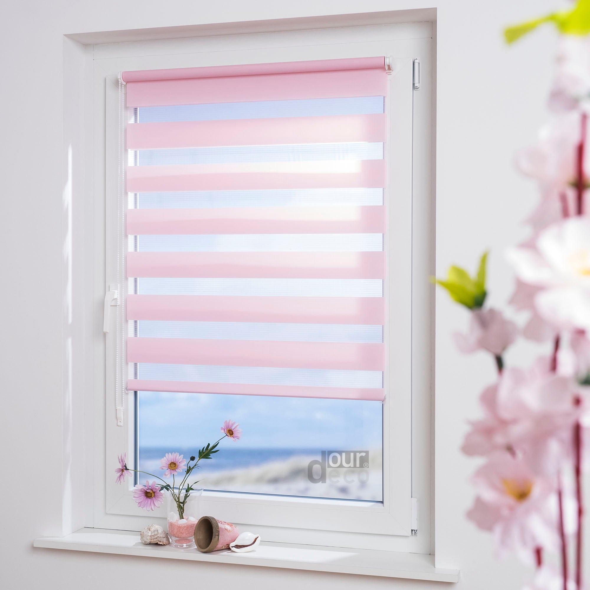 ourdeco® Doppel-Rollo Uni, Duo-Rollo, lichtdurchlässig, blickdicht, Montage ohne Bohren, viele Farben und Größen