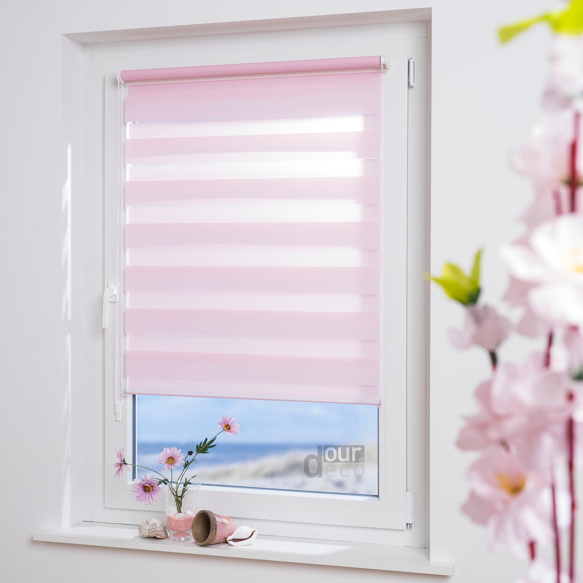 ourdeco® Doppel-Rollo Uni, Duo-Rollo, lichtdurchlässig, blickdicht, Montage ohne Bohren, viele Farben und Größen