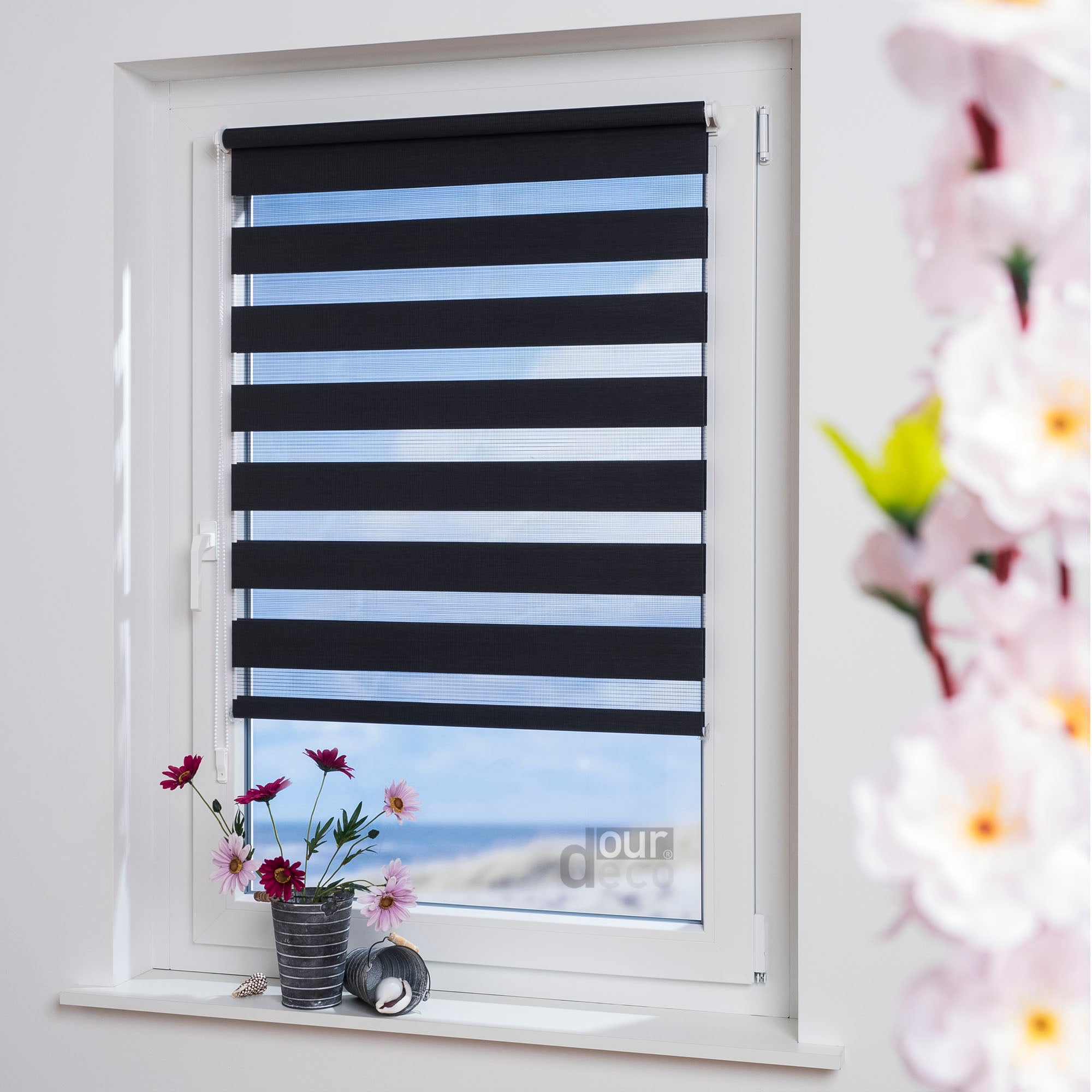ourdeco® Doppel-Rollo Uni, Duo-Rollo, lichtdurchlässig, blickdicht, Montage ohne Bohren, viele Farben und Größen