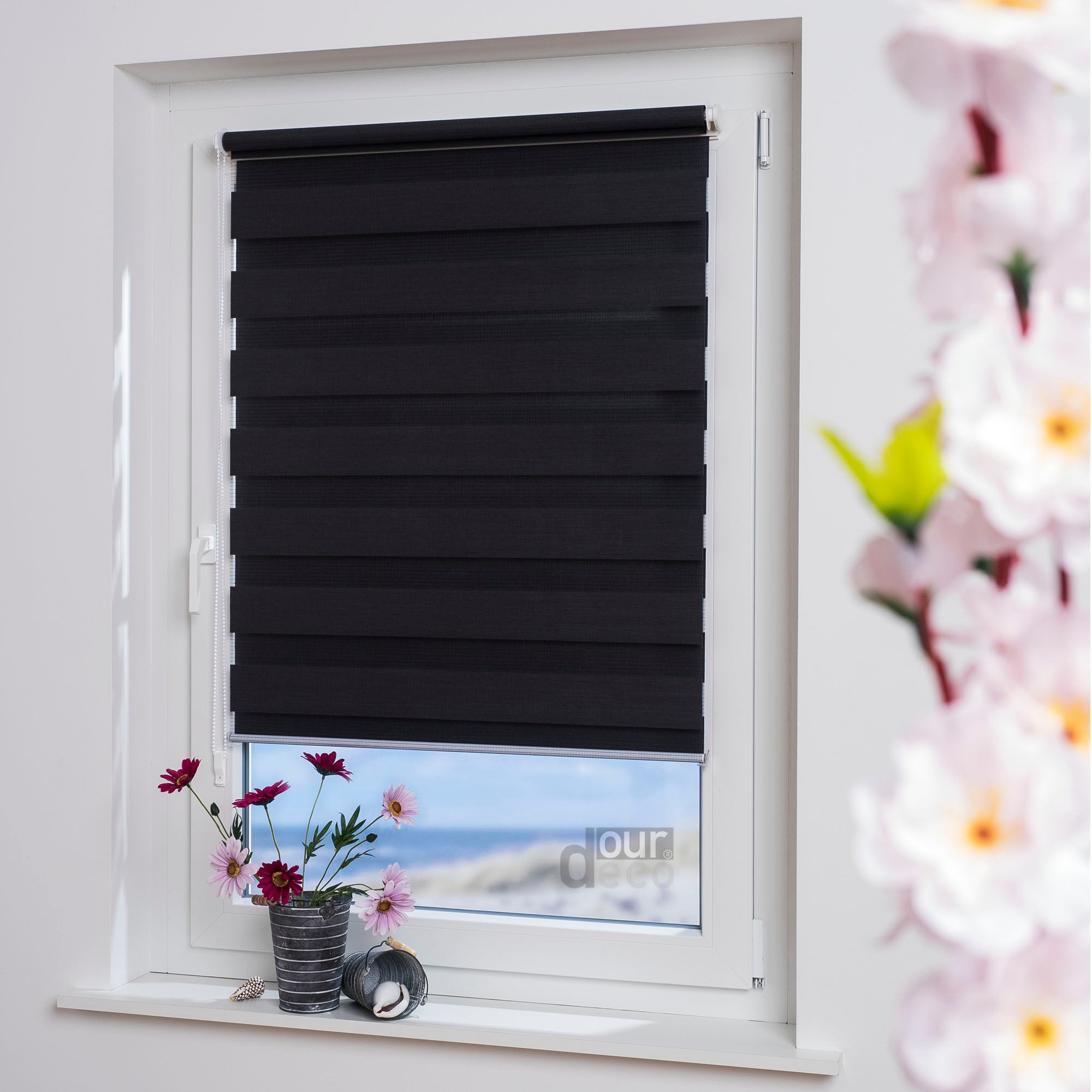 ourdeco® Doppel-Rollo Uni, Duo-Rollo, lichtdurchlässig, blickdicht, Montage ohne Bohren, viele Farben und Größen
