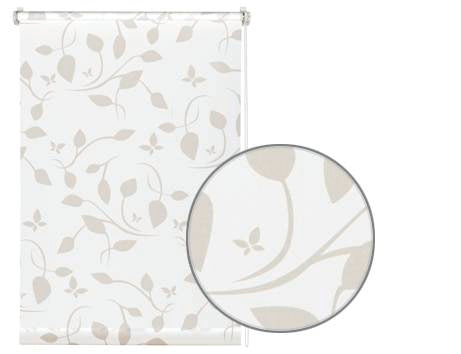 ourdeco® Seitenzugrollo Dekor | lichtdurchlässig | Druck Blätter , Ranke weiß/taupe, Ornament Ivory & Graphite