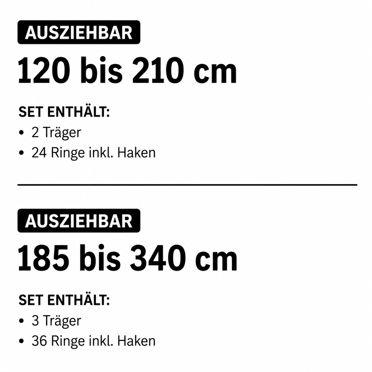 ourdeco® Fertiggarnitur Zylinder Set | ausziehbar | Ø 16/19 mm | verschiedene Größen und Farben