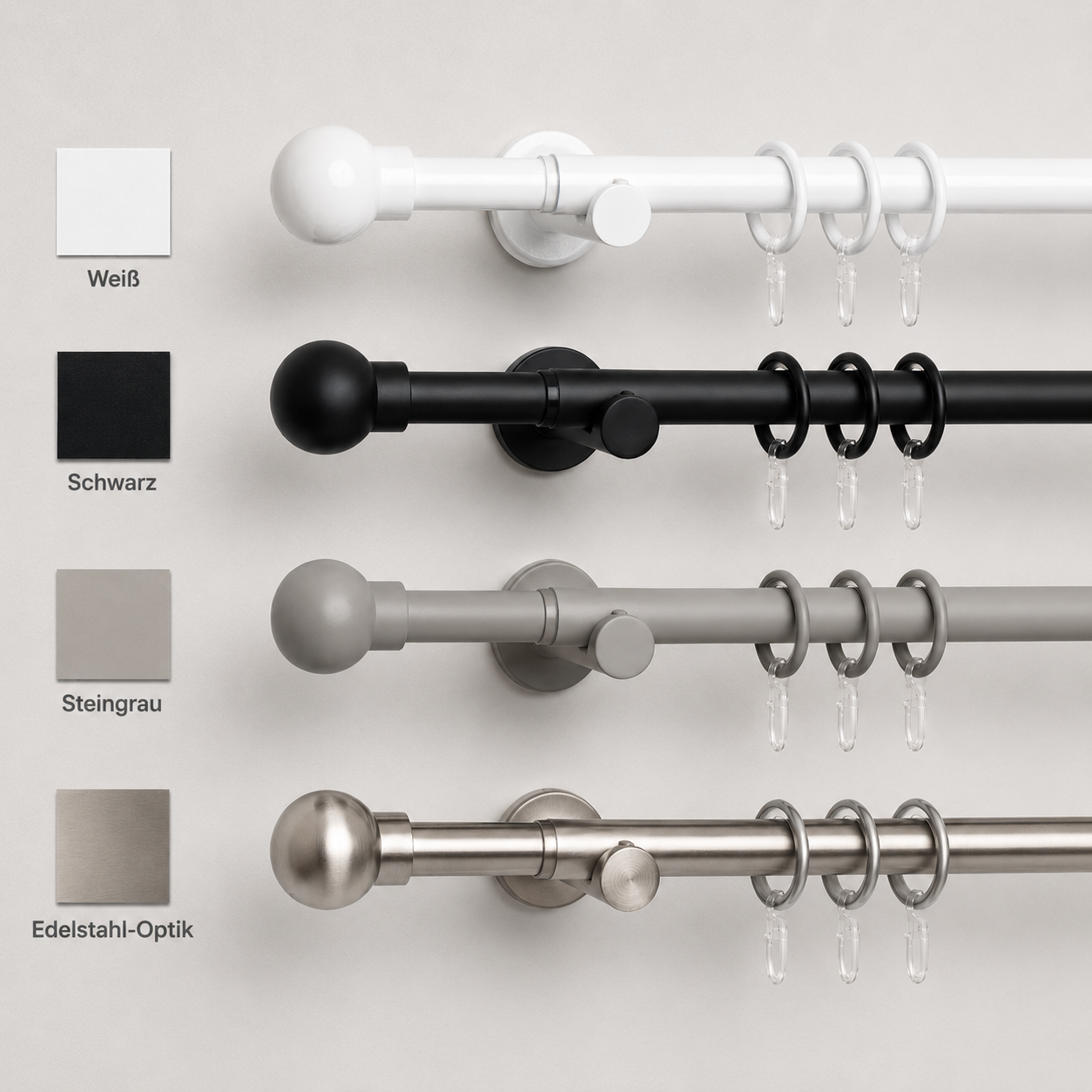 ourdeco® Fertiggarnitur Kugel Set | ausziehbar | Ø 16/19 mm | verschiedene Größen und Farben