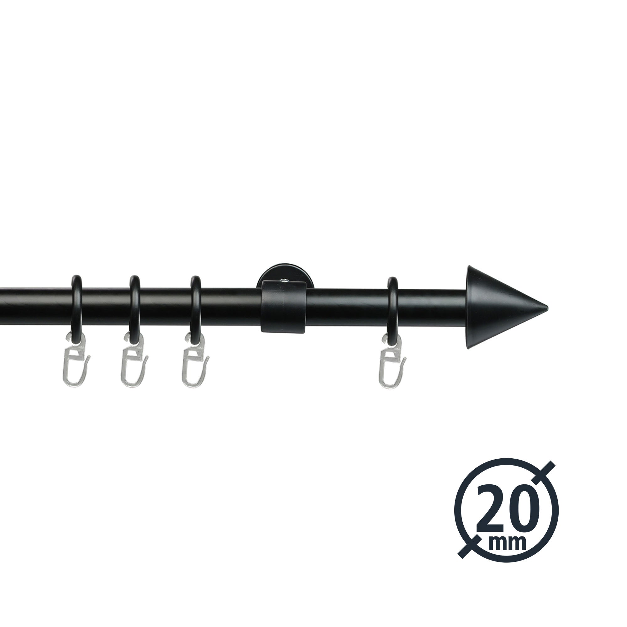 ourdeco® Fertiggarnitur Kegel | Ø 20 mm | Set inkl. Ringe und Träger | verschiedene Größen |weiß, schwarz, silber-matt