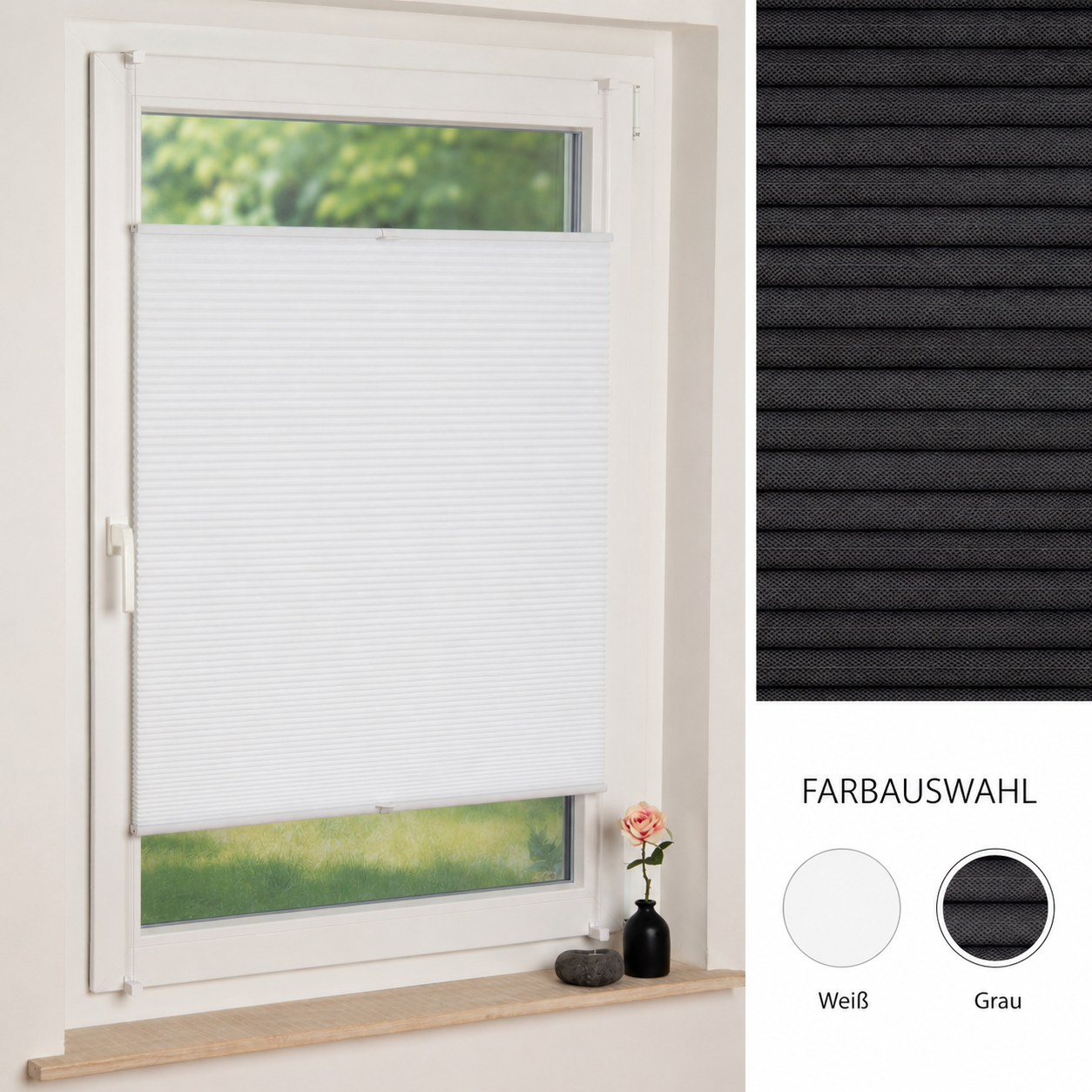 ourdeco® Klemmfix-Wabenplissee | lichtdurchlässig | ohne Bohren | Metallklemmträger | weiß, grau