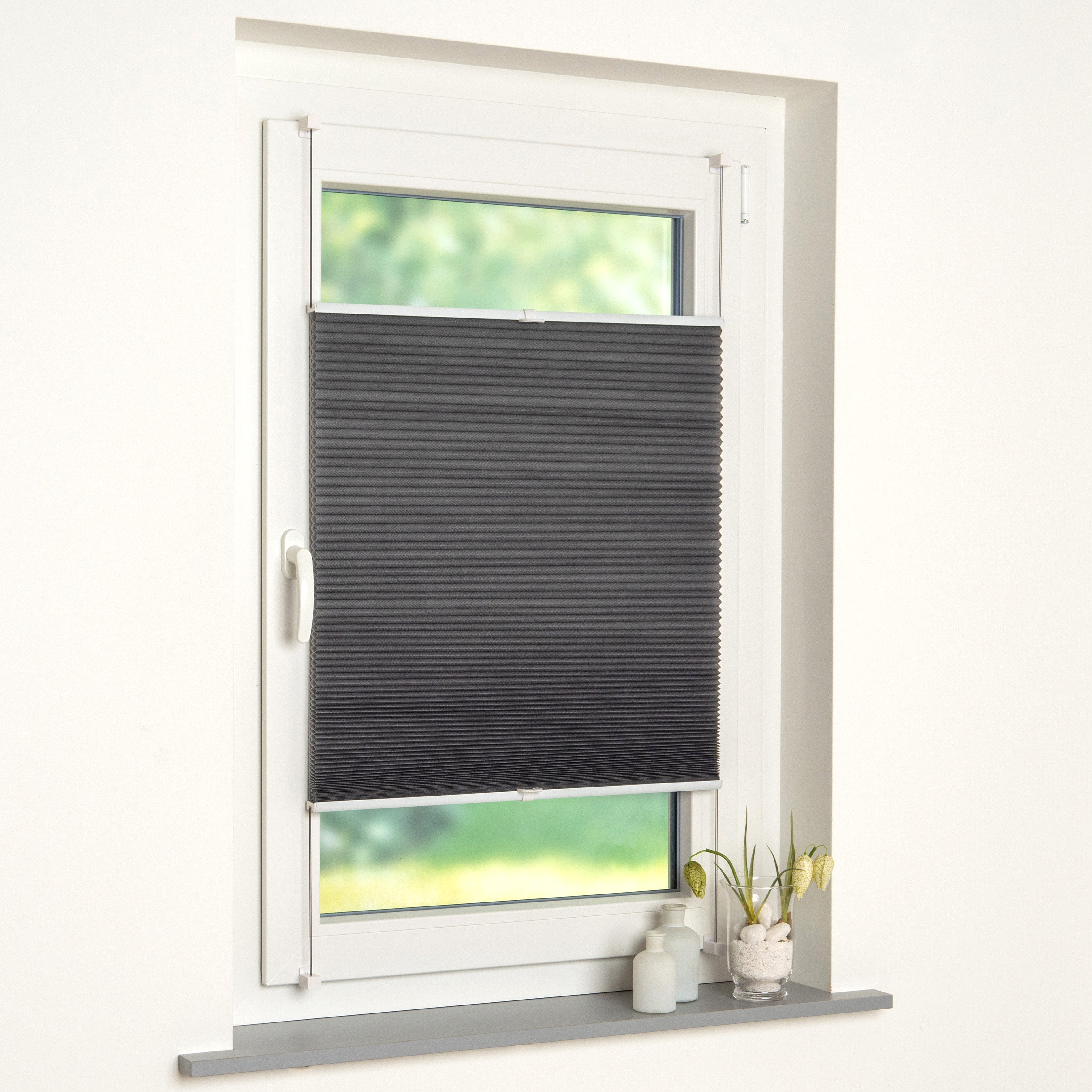ourdeco® Klemmfix-Wabenplissee | lichtdurchlässig | ohne Bohren | Metallklemmträger | weiß, grau