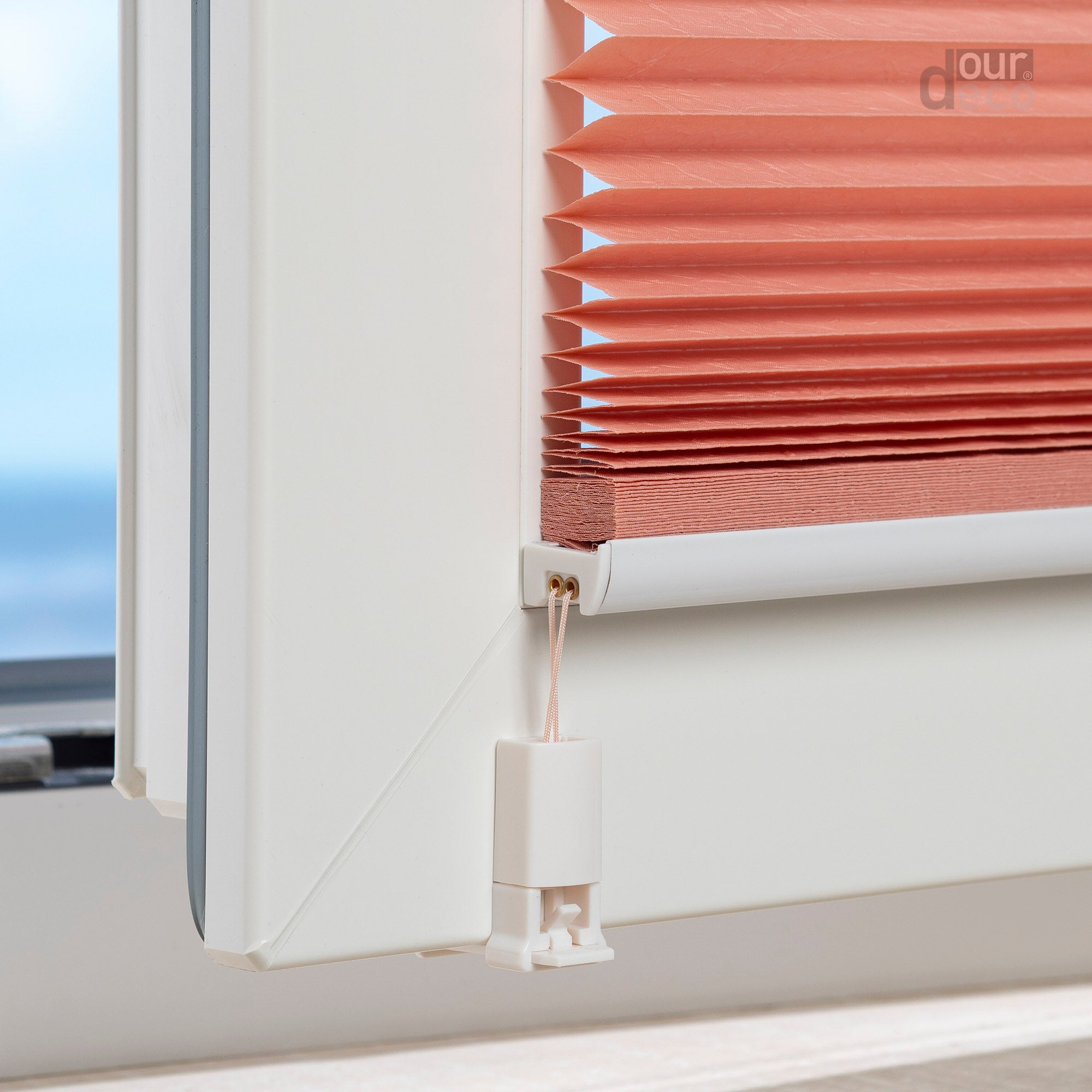 ourdeco® Klemmfix-Plissee | ohne Bohren | Jeansblue, Lachs