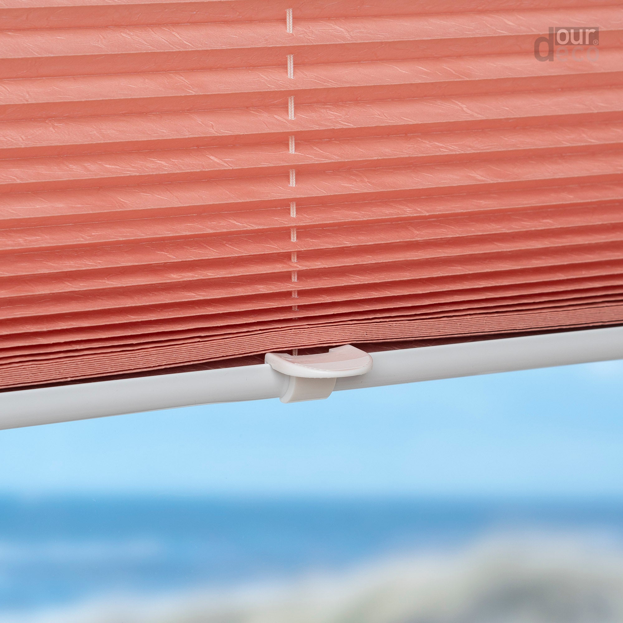 ourdeco® Klemmfix-Plissee | ohne Bohren | Jeansblue, Lachs