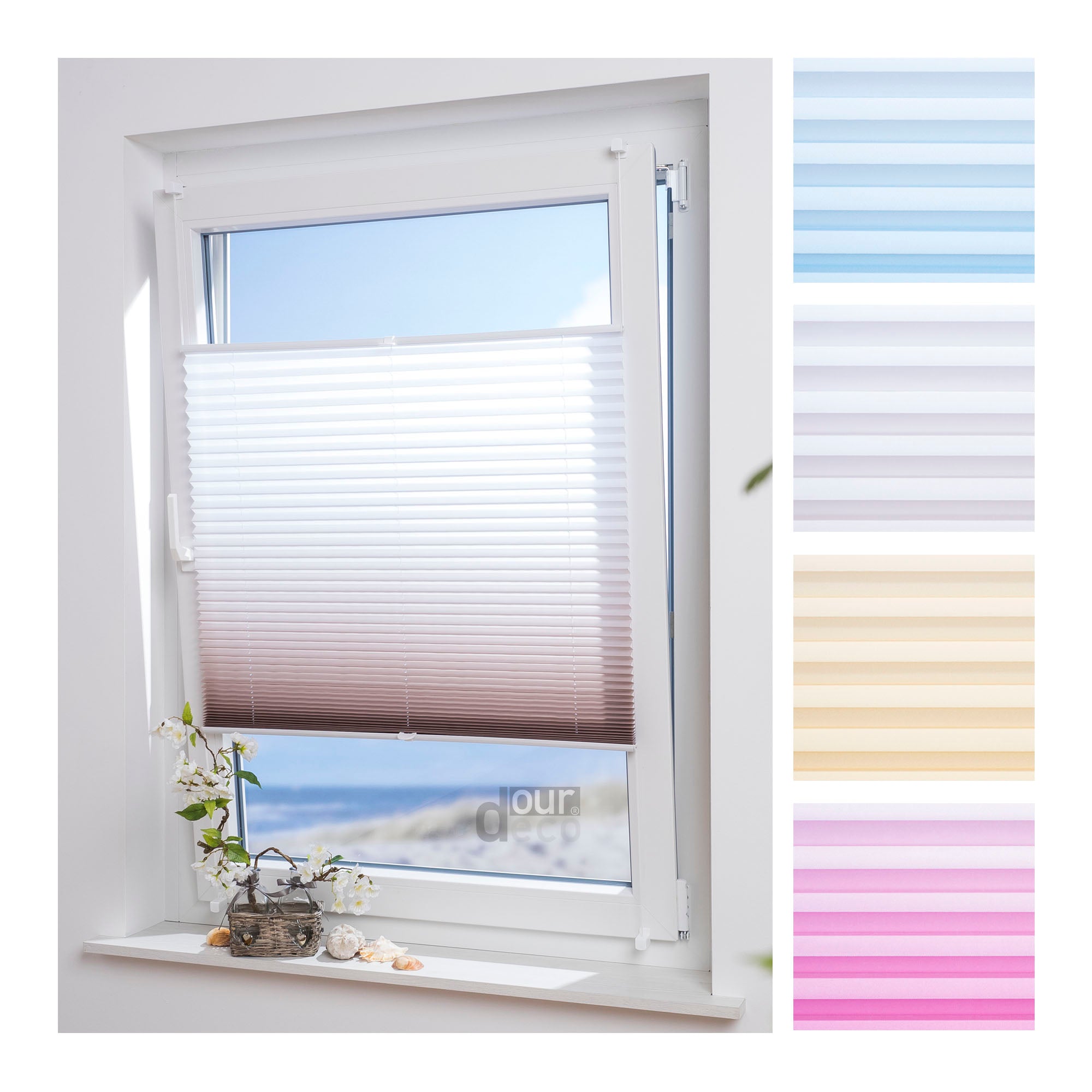 ourdeco® Klemmfix Plissee ohne Bohren Farbverlauf