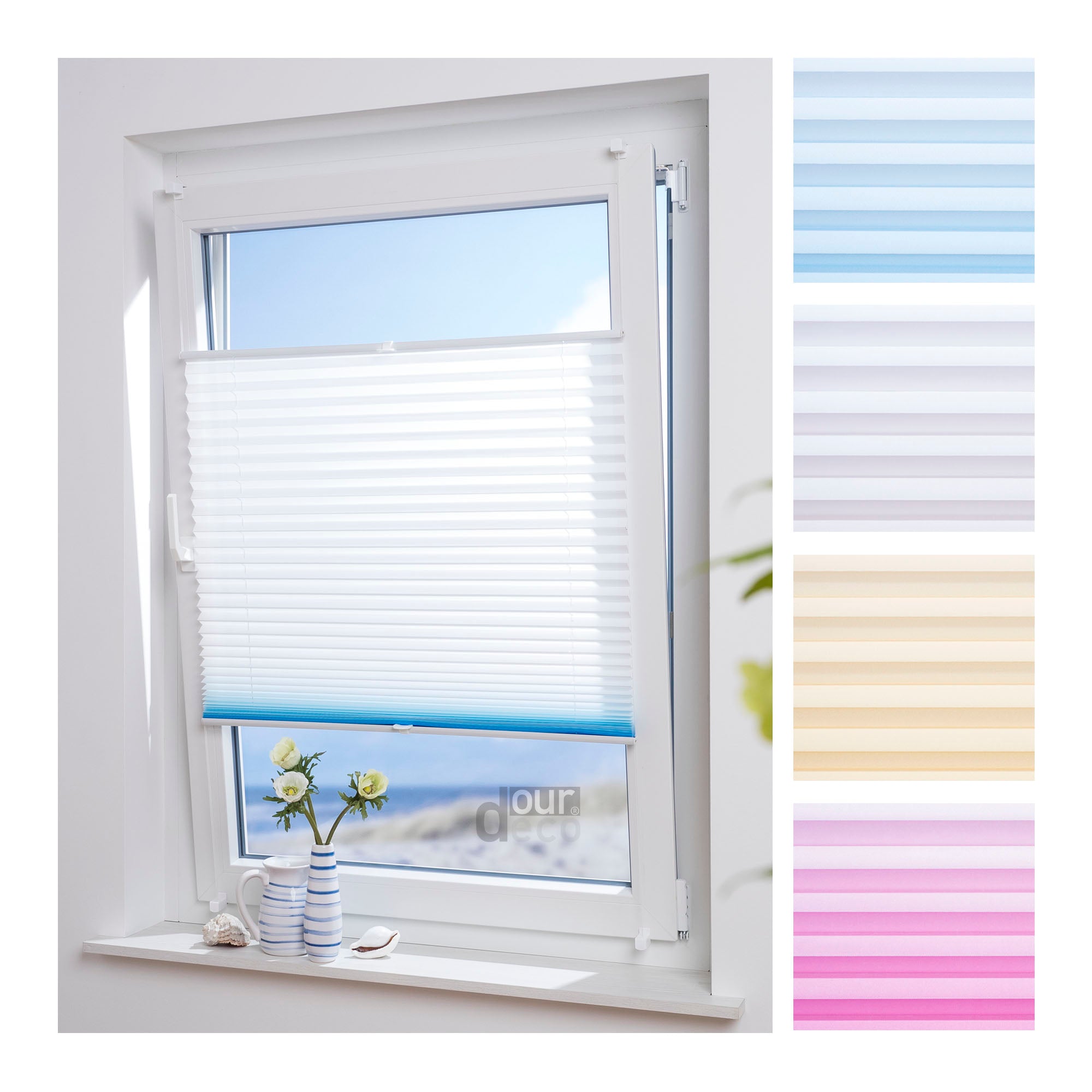 ourdeco® Klemmfix Plissee ohne Bohren Farbverlauf