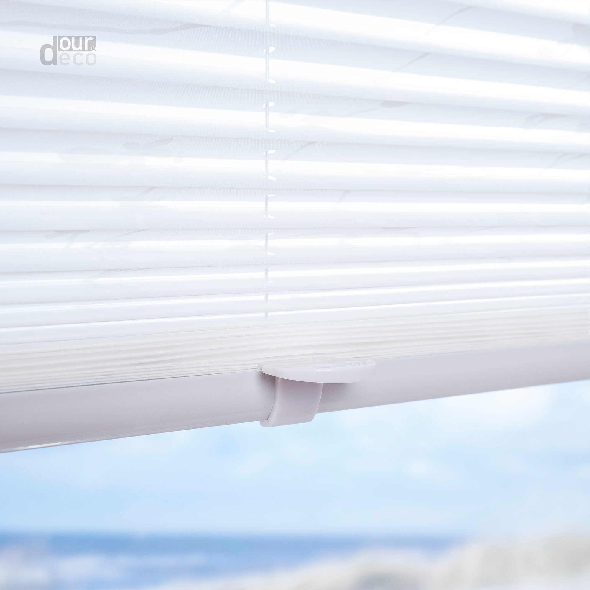 ourdeco® Klemmfix Plissee ohne Bohren für Fenster  oder Türen Druckmotiv Ranke weiß | grau