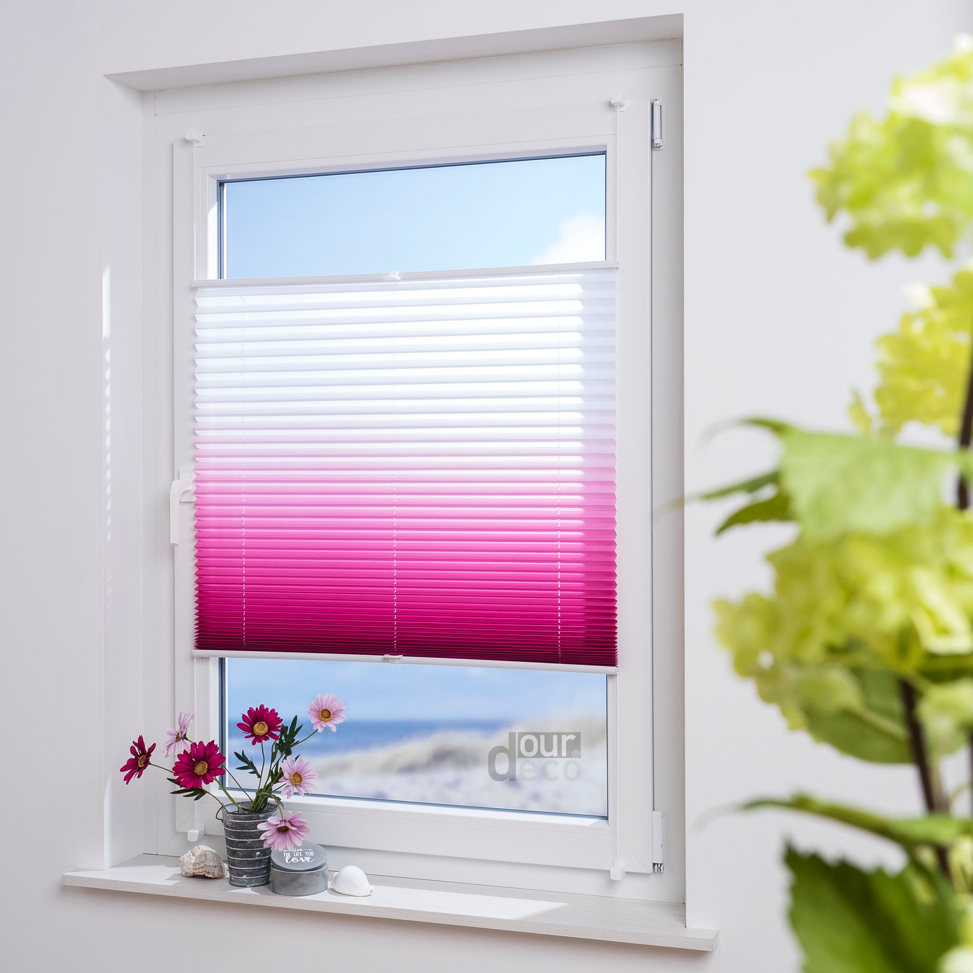 ourdeco® Klemmfix Plissee ohne Bohren Farbverlauf