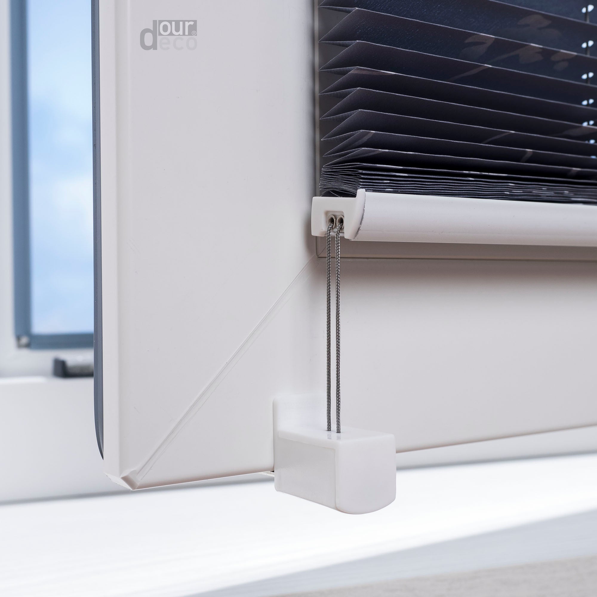 ourdeco® Klemmfix Plissee ohne Bohren für Fenster  oder Türen Druckmotiv Ranke weiß | grau