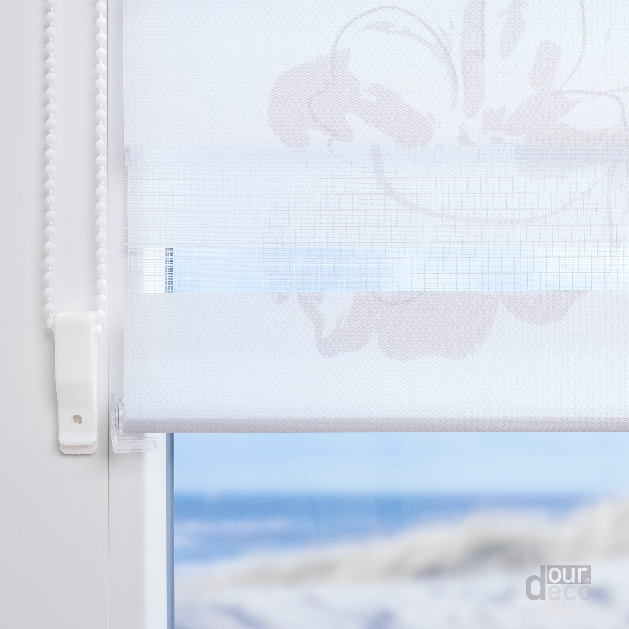 ourdeco® Doppel-Rollo Druckmotiv Blume oder Aster, Duo-Rollo, lichtdurchlässig, blickdicht, Montage ohne Bohren, verschiedene Größen