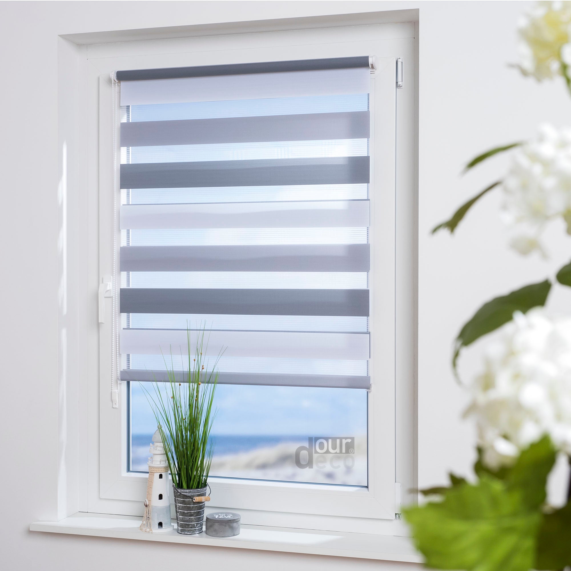 ourdeco® Doppel-Rollo Streifen und Farbverlauf, Duo-Rollo, lichtdurchlässig, blickdicht, Montage ohne Bohren, verschiedene Größen