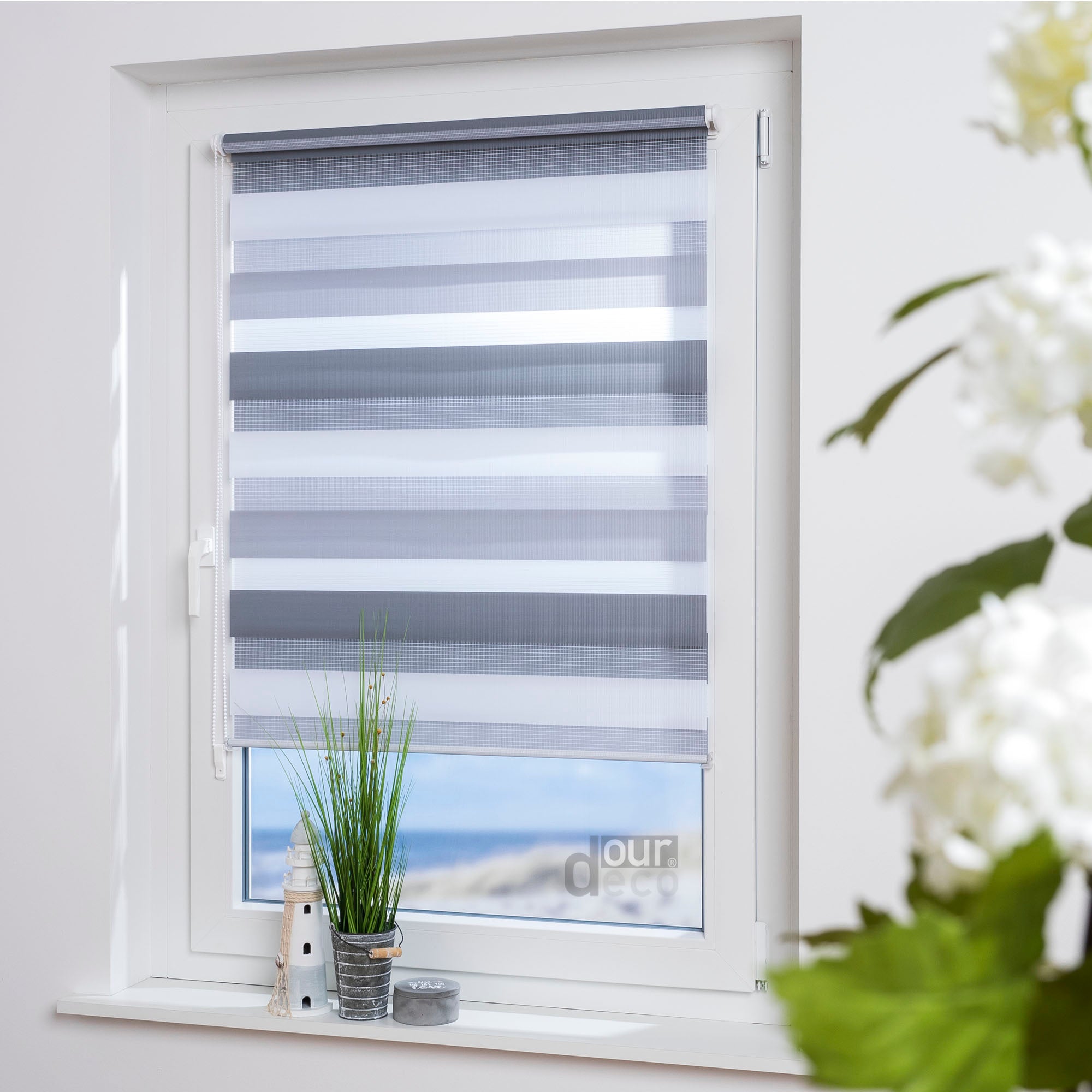 ourdeco® Doppel-Rollo Streifen und Farbverlauf, Duo-Rollo, lichtdurchlässig, blickdicht, Montage ohne Bohren, verschiedene Größen
