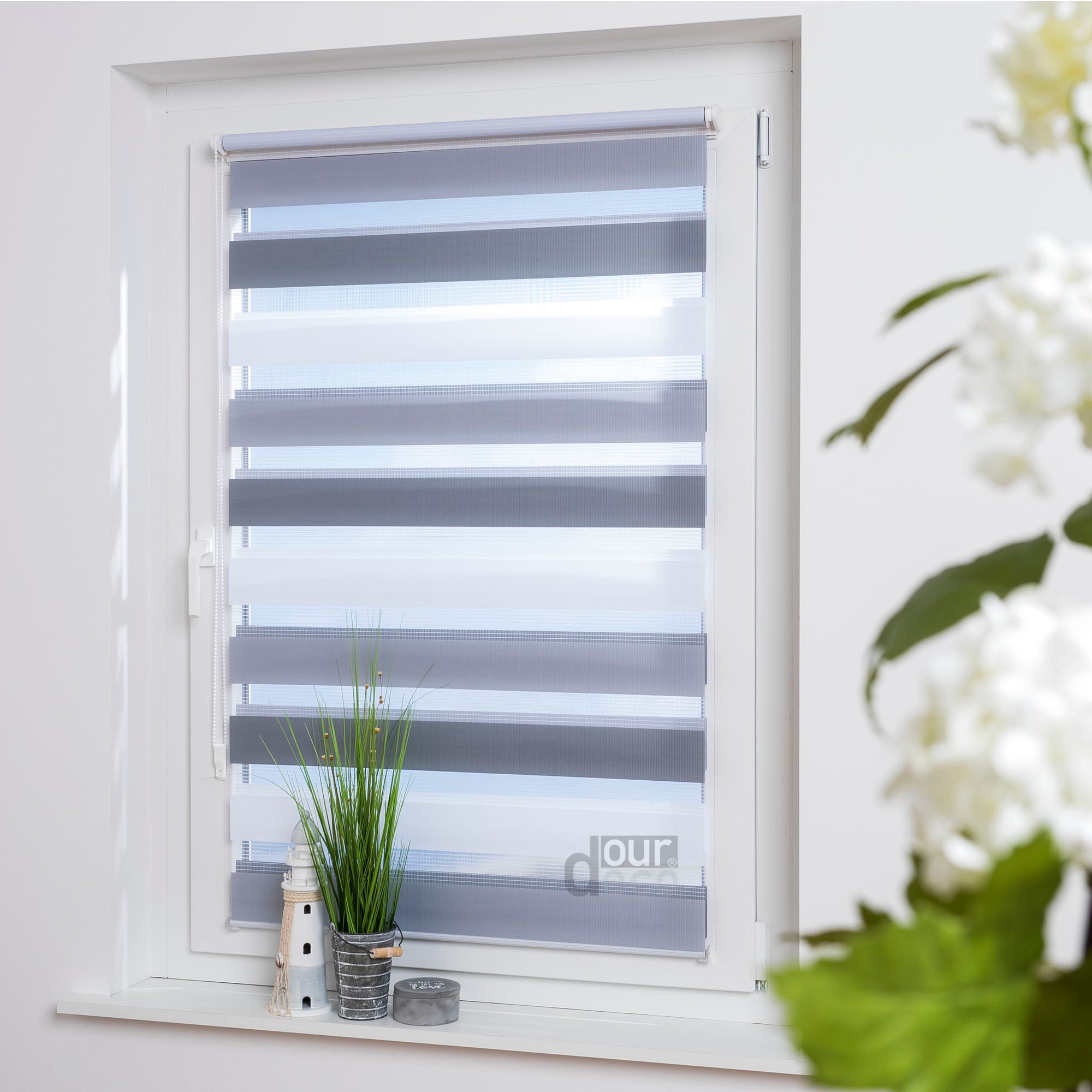 ourdeco® Doppel-Rollo Streifen und Farbverlauf, Duo-Rollo, lichtdurchlässig, blickdicht, Montage ohne Bohren, verschiedene Größen