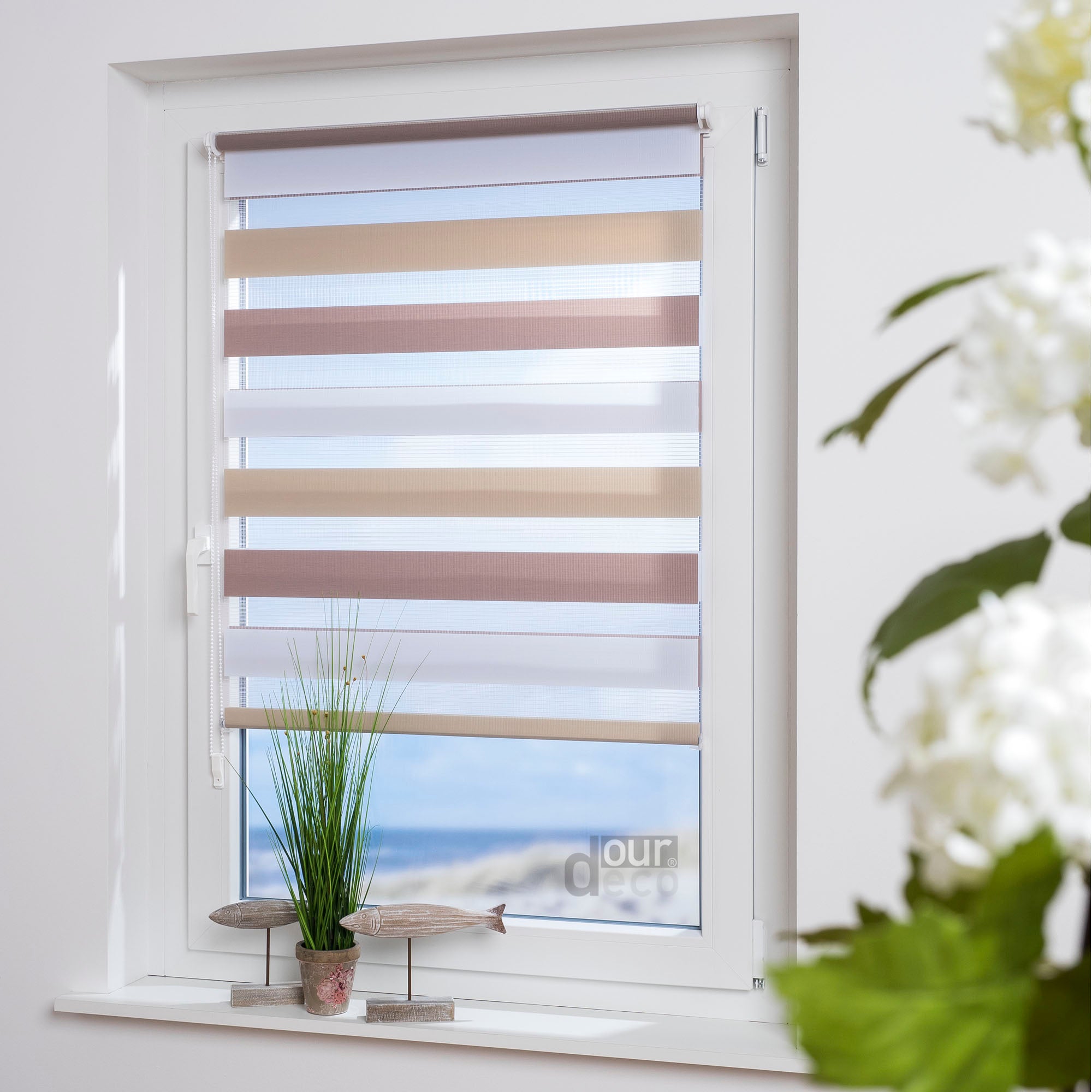 ourdeco® Doppel-Rollo Streifen und Farbverlauf, Duo-Rollo, lichtdurchlässig, blickdicht, Montage ohne Bohren, verschiedene Größen
