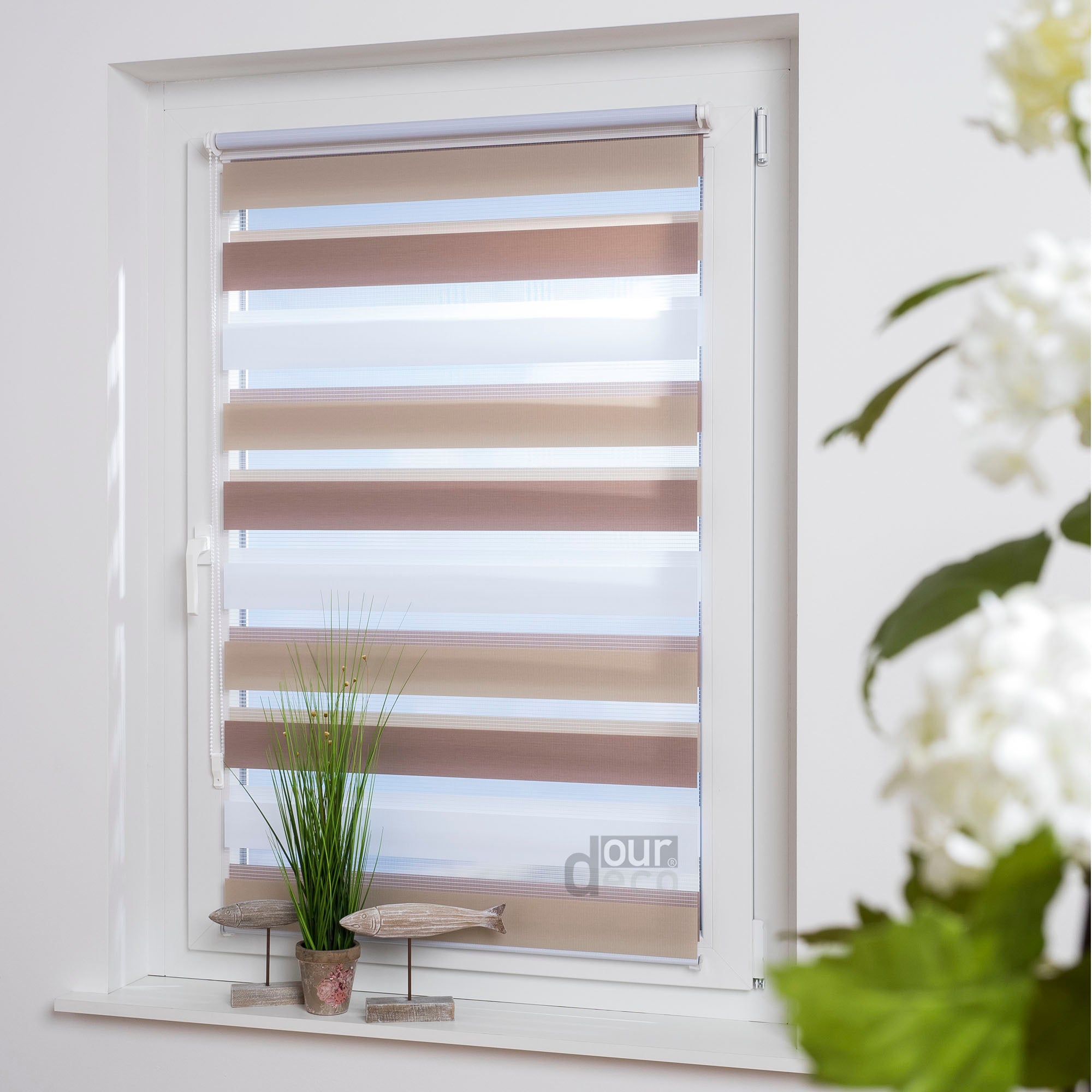 ourdeco® Doppel-Rollo Streifen und Farbverlauf, Duo-Rollo, lichtdurchlässig, blickdicht, Montage ohne Bohren, verschiedene Größen