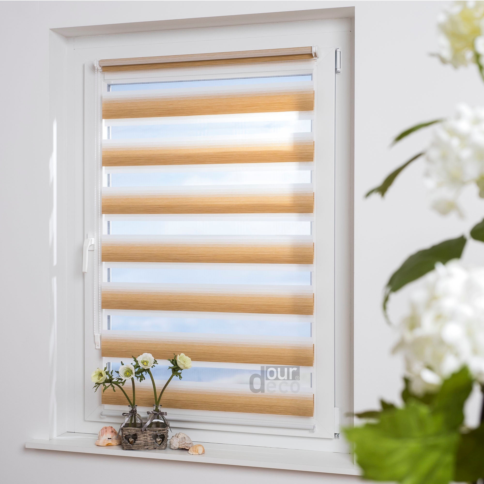 ourdeco® Doppel-Rollo Streifen und Farbverlauf, Duo-Rollo, lichtdurchlässig, blickdicht, Montage ohne Bohren, verschiedene Größen