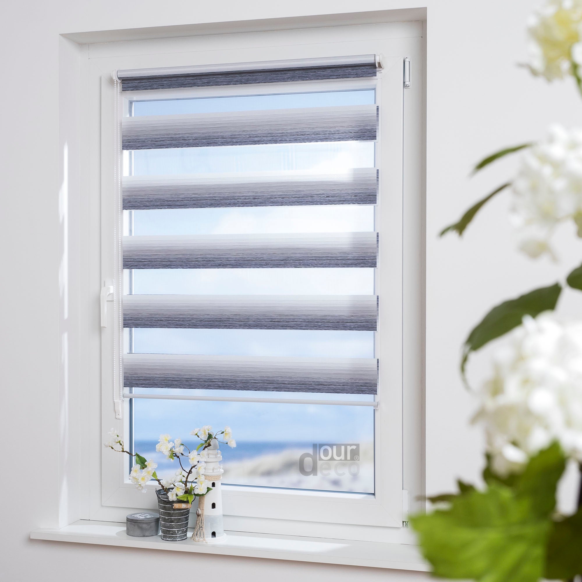 ourdeco® Doppel-Rollo Streifen und Farbverlauf, Duo-Rollo, lichtdurchlässig, blickdicht, Montage ohne Bohren, verschiedene Größen