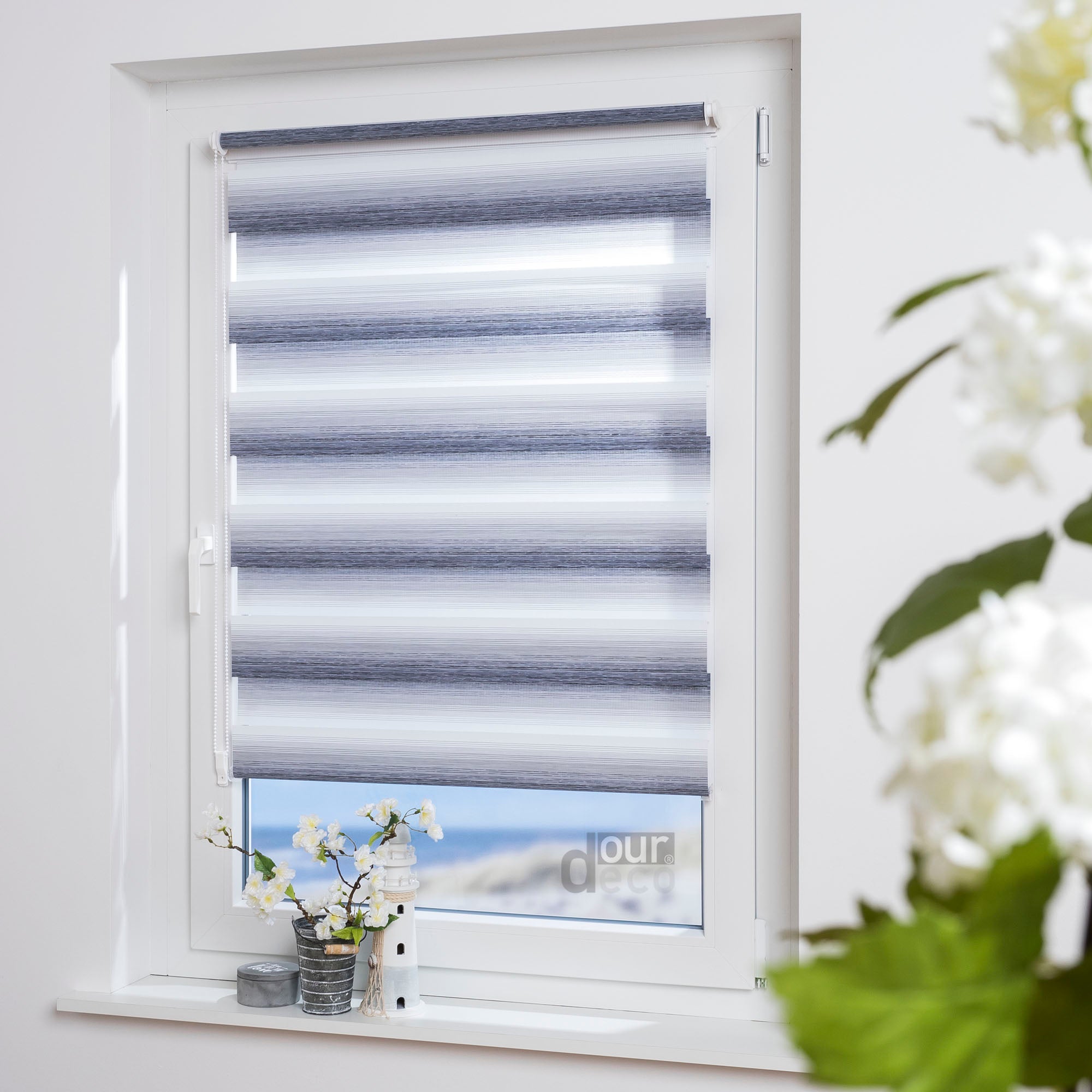 ourdeco® Doppel-Rollo Streifen und Farbverlauf, Duo-Rollo, lichtdurchlässig, blickdicht, Montage ohne Bohren, verschiedene Größen