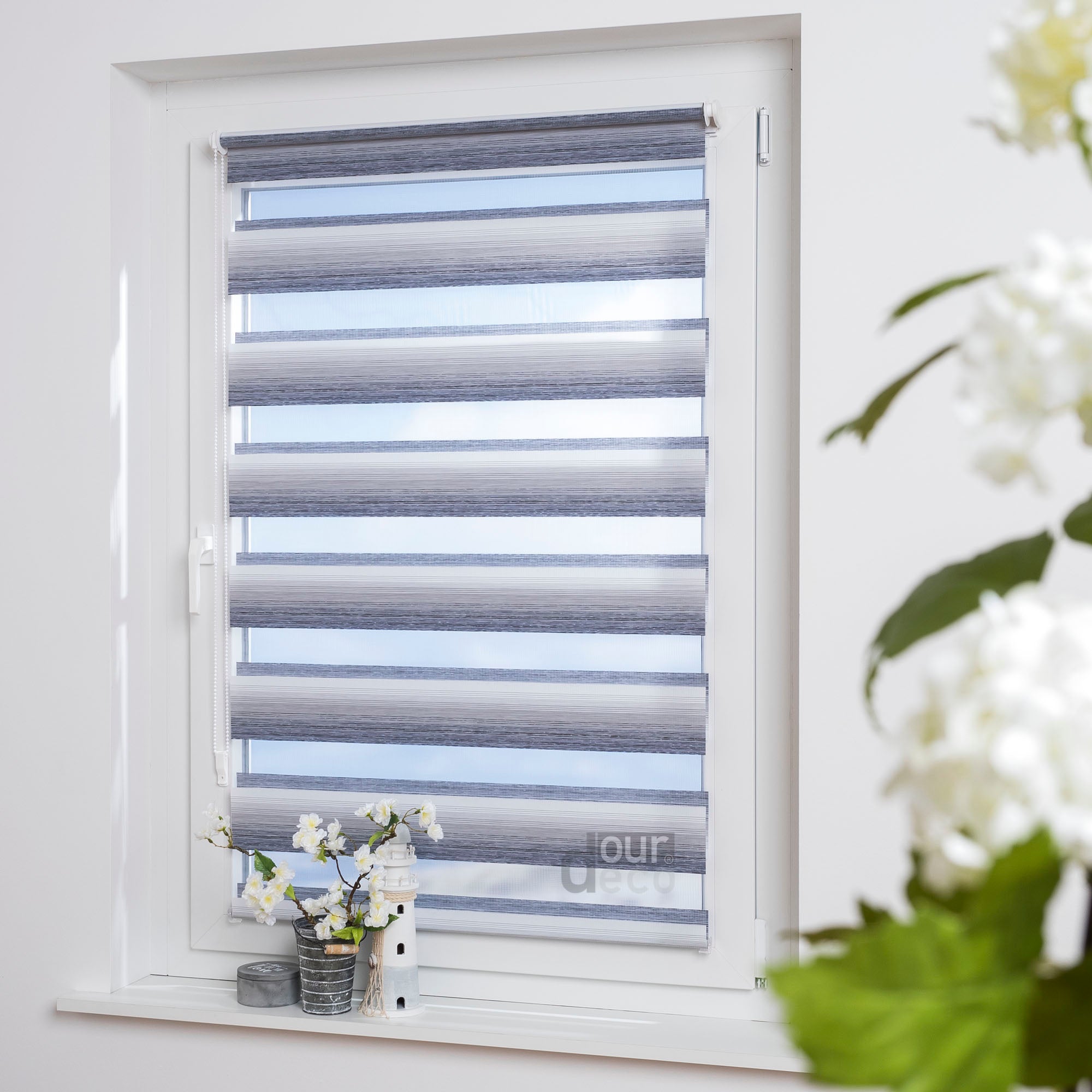 ourdeco® Doppel-Rollo Streifen und Farbverlauf, Duo-Rollo, lichtdurchlässig, blickdicht, Montage ohne Bohren, verschiedene Größen
